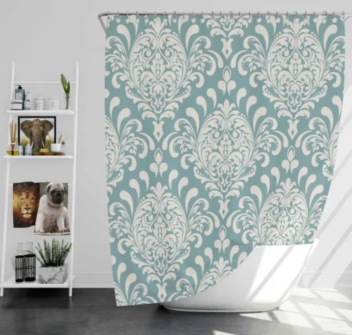 Vintage Damask Design In Pale Aqua Shower Curtain