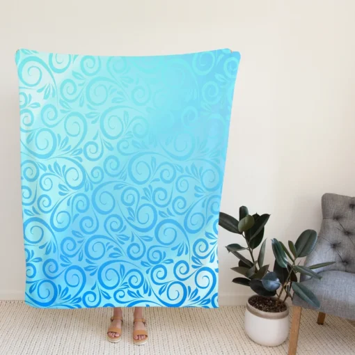 Vintage Damask Sky Blue Design Fleece Blanket