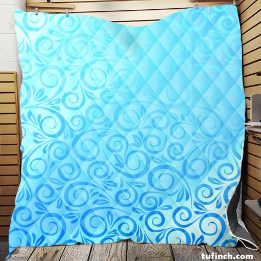 Vintage Damask Sky Blue Design Quilt Blanket