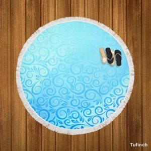 Vintage Damask Sky Blue Design Round Beach Towel