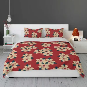 Vintage Ditsy Floral Red Background Bedding Set 1