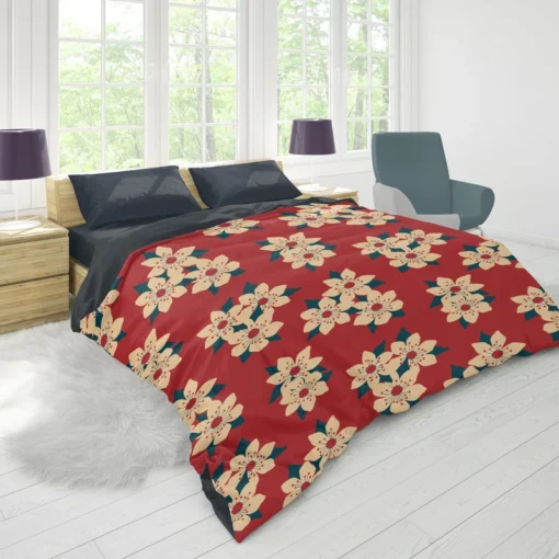 Vintage Ditsy Floral Red Background Duvet Cover 1