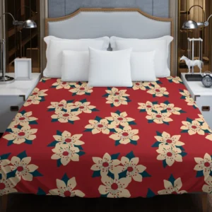 Vintage Ditsy Floral Red Background Duvet Cover