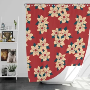 Vintage Ditsy Floral Red Background Shower Curtain