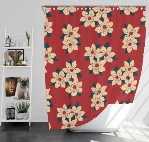 Vintage Ditsy Floral Red Background Shower Curtain