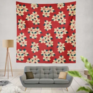 Vintage Ditsy Floral Red Background Wall Tapestry