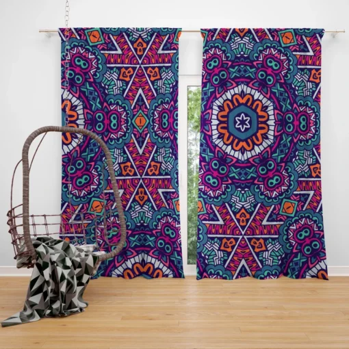 Vintage Ethnic Geometric Mosaic Pattern Curtain