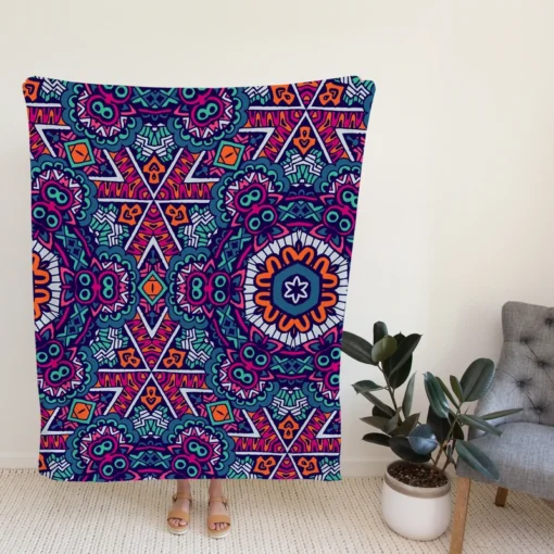 Vintage Ethnic Geometric Mosaic Pattern Fleece Blanket