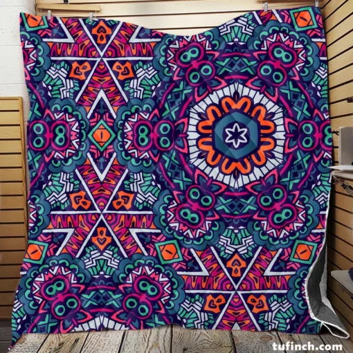 Vintage Ethnic Geometric Mosaic Pattern Quilt Blanket