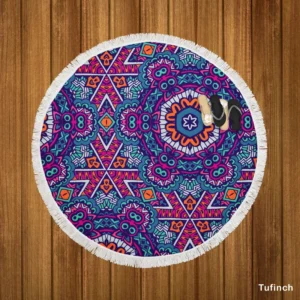 Vintage Ethnic Geometric Mosaic Pattern Round Beach Towel