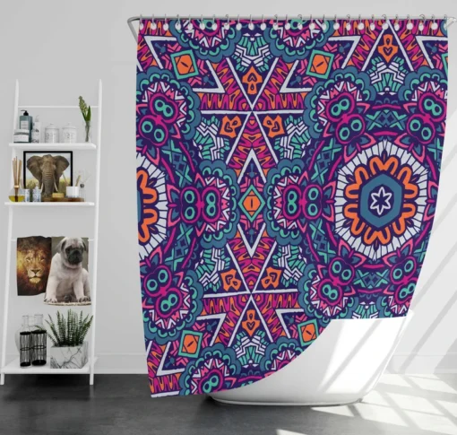 Vintage Ethnic Geometric Mosaic Pattern Shower Curtain