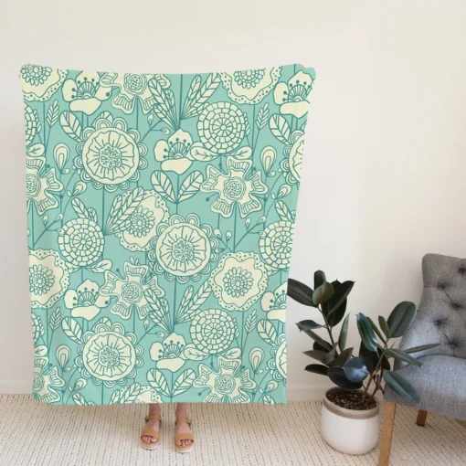 Vintage Floral Doodle Fleece Blanket