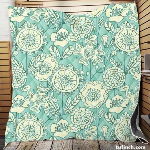 Vintage Floral Doodle Quilt Blanket