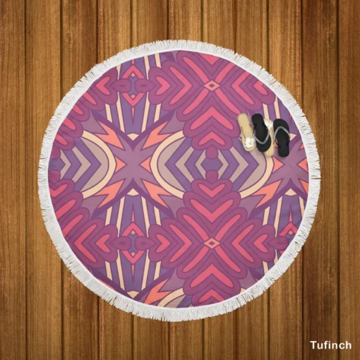 Vintage Floral Geometric Ethnic Design Round Beach Towel