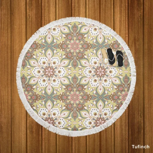 Vintage Floral Islamic Pattern Round Beach Towel