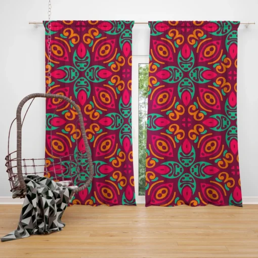 Vintage Folk Flowers Pattern Curtain