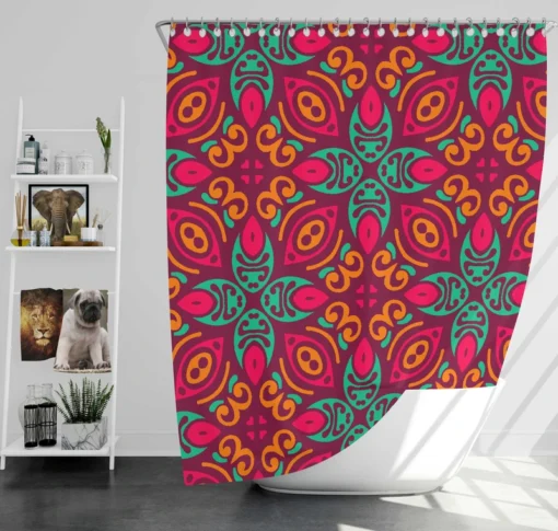 Vintage Folk Flowers Pattern Shower Curtain