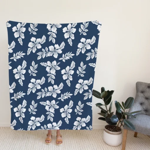 Vintage Hibiscus Flower Pattern Fleece Blanket