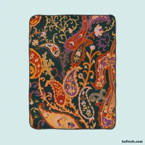 Vintage Paisley Floral Pattern Fleece Blanket 1