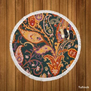 Vintage Paisley Floral Pattern Round Beach Towel