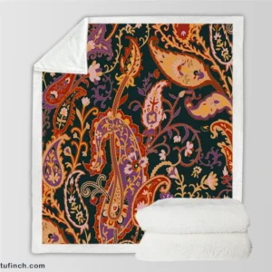 Vintage Paisley Floral Pattern Sherpa Fleece Blanket