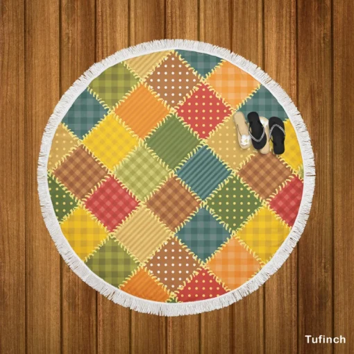 Vintage Patchwork Background Round Beach Towel