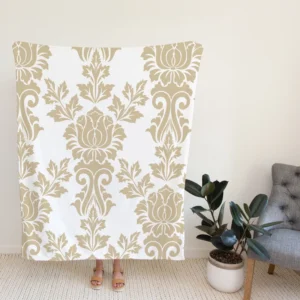 Vintage Rococo Damask Pattern Fleece Blanket