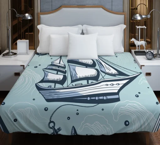 Vintage Ship Nautical Compass Duvet Cover