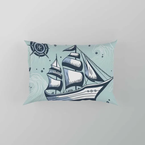 Vintage Ship Nautical Compass Pillow Case