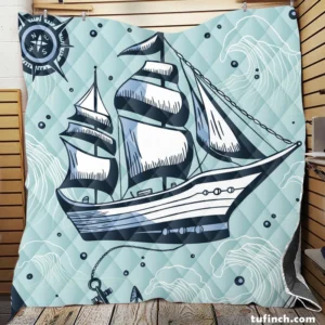 Vintage Ship Nautical Compass Quilt Blanket