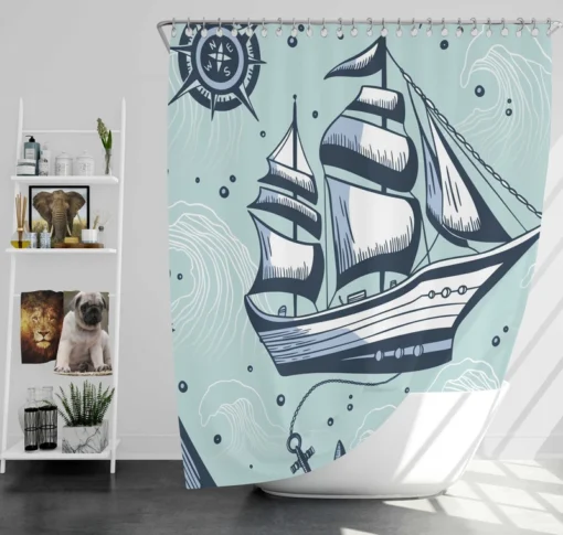 Vintage Ship Nautical Compass Shower Curtain