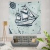 Vintage Ship Nautical Compass Wall Tapestry