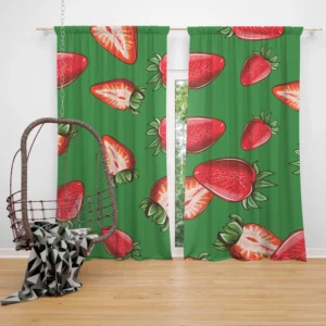 Vintage Strawberries In Slices Curtain