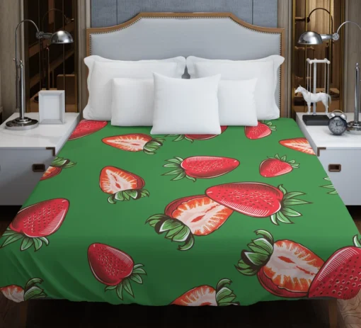 Vintage Strawberries In Slices Duvet Cover