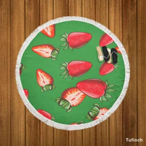 Vintage Strawberries In Slices Round Beach Towel