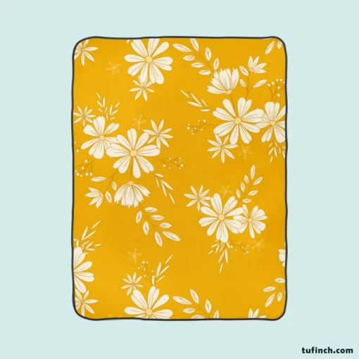 Vintage Style Chamomile Flowers Fleece Blanket 1