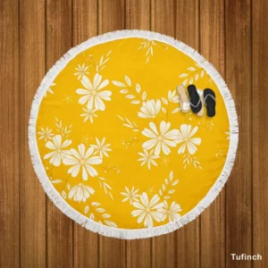 Vintage Style Chamomile Flowers Round Beach Towel