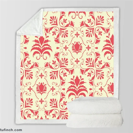 Vintage Style Damask Sherpa Fleece Blanket