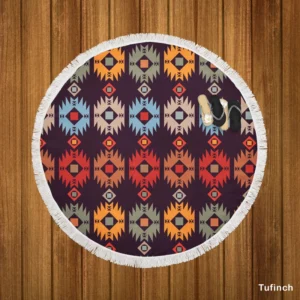 Vintage Tribal Design Round Beach Towel