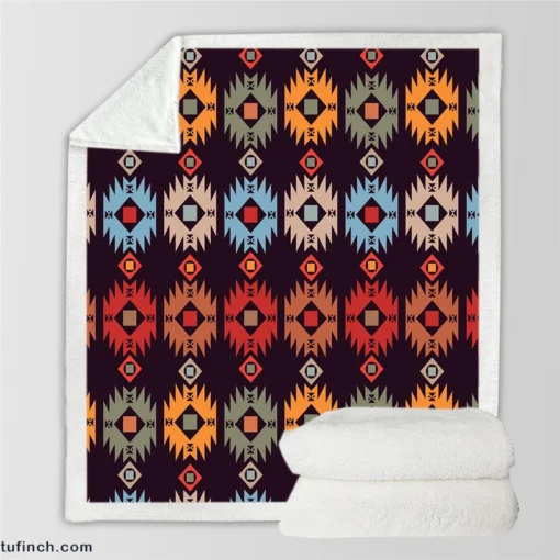 Vintage Tribal Design Sherpa Fleece Blanket