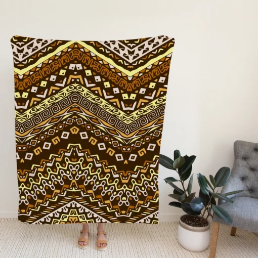 Vintage Tribal Zigzag Pattern Fleece Blanket