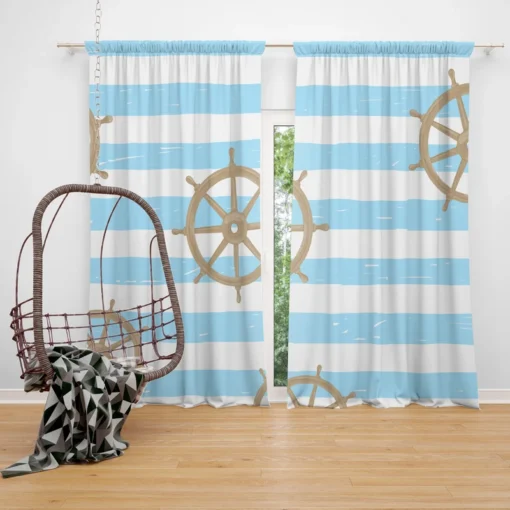 Vintage Wooden Ship Wheel Curtain