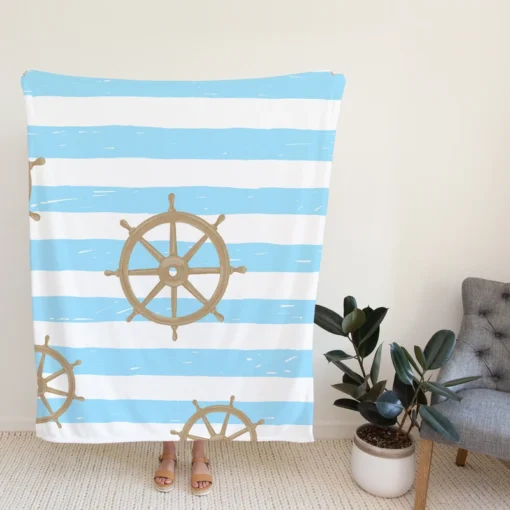 Vintage Wooden Ship Wheel Fleece Blanket