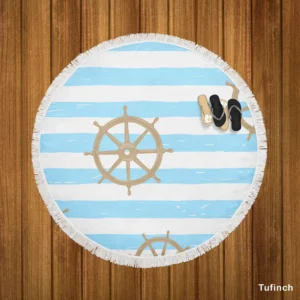 Vintage Wooden Ship Wheel Round Beach Towel