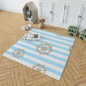 Vintage Wooden Ship Wheel Rug 1