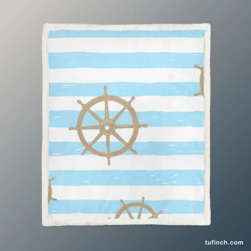 Vintage Wooden Ship Wheel Sherpa Fleece Blanket 1