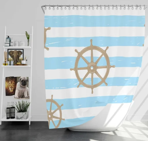 Vintage Wooden Ship Wheel Shower Curtain