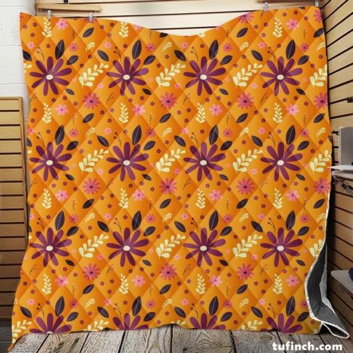 Vintage Yellow Mini Flowers Pattern Quilt Blanket