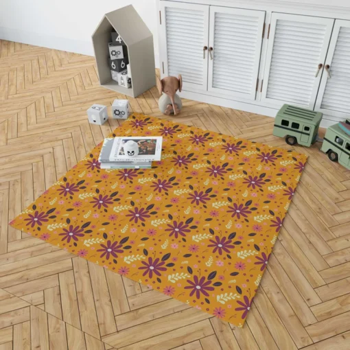 Vintage Yellow Mini Flowers Pattern Rug 1