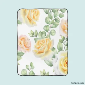 Vintage Yellow Rose Fleece Blanket 1